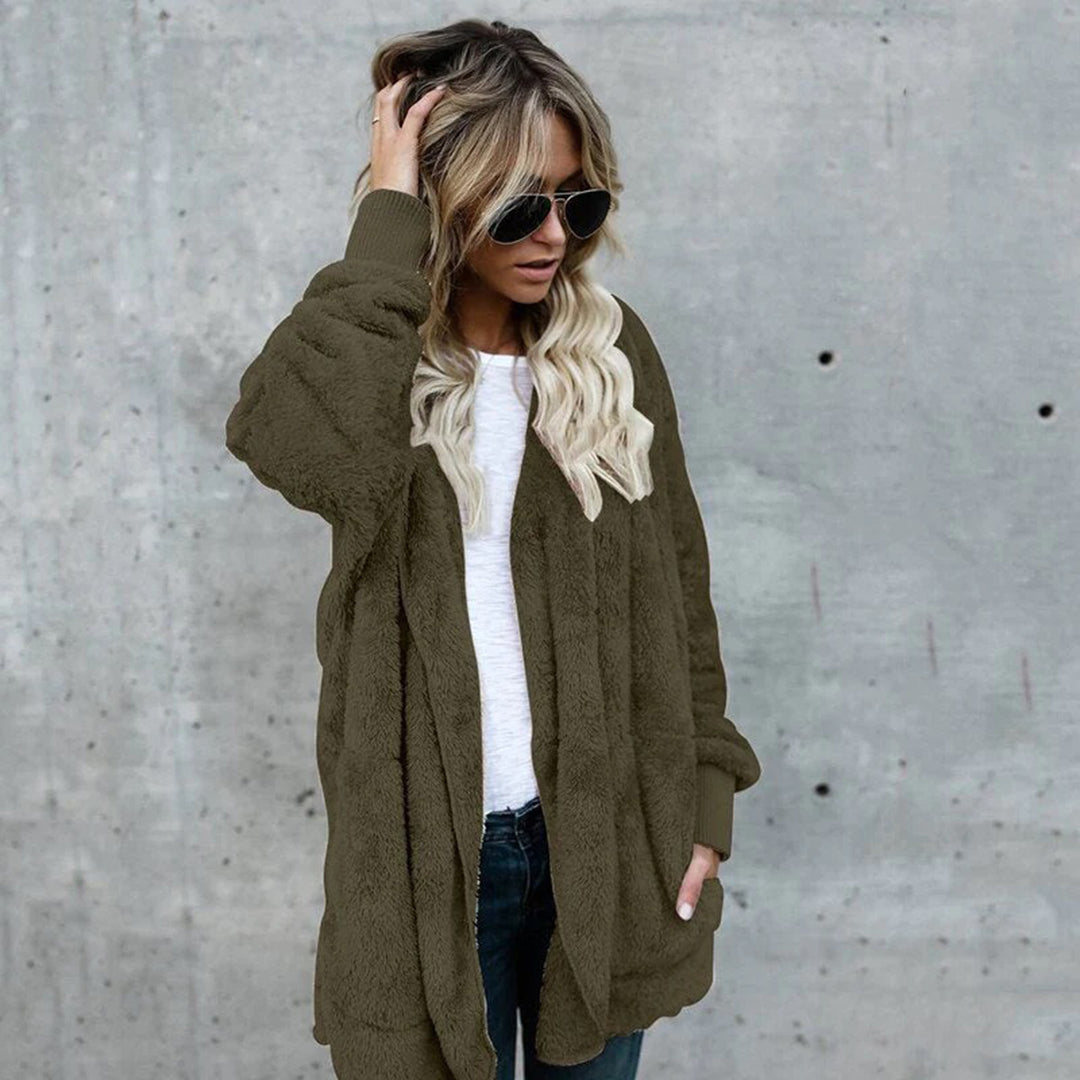 Drune | Damen Elegante Lange Cardigan mit Langen Ärmeln Aus Fleece