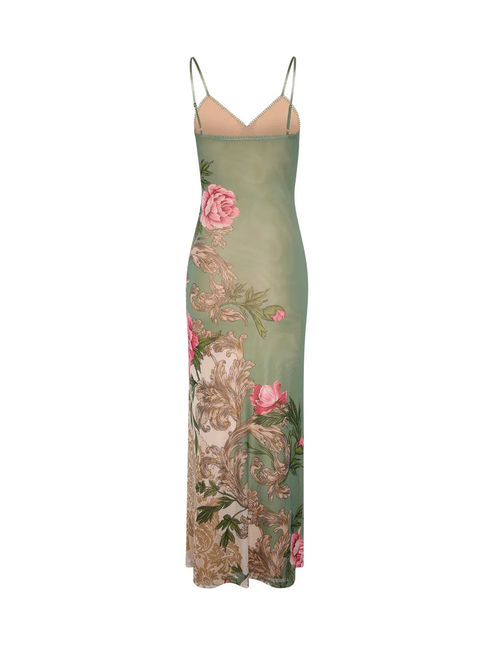 Drune | Blumen Grüne Spitzenkleid