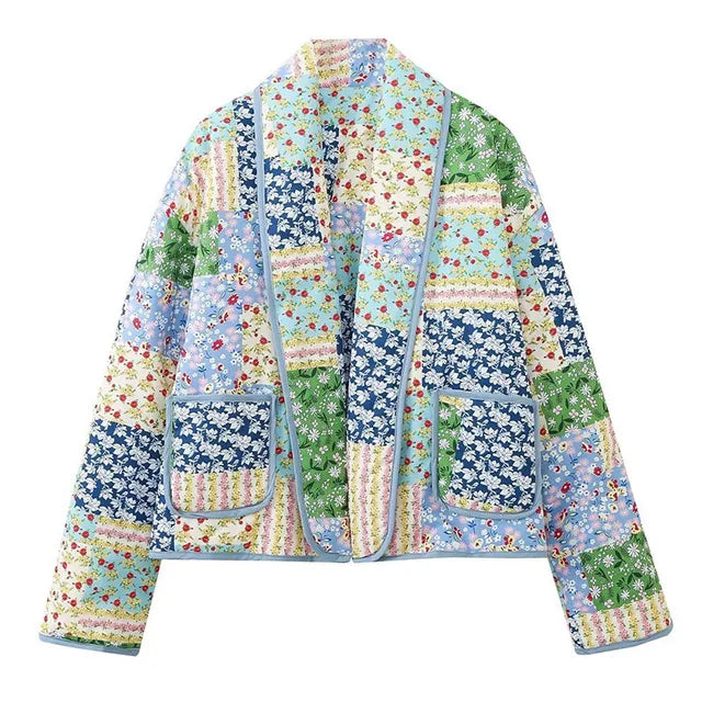 Drune | Patchwork Damenjacke - Vintage Steppjacke im Boho-Stil mit Knopfleiste
