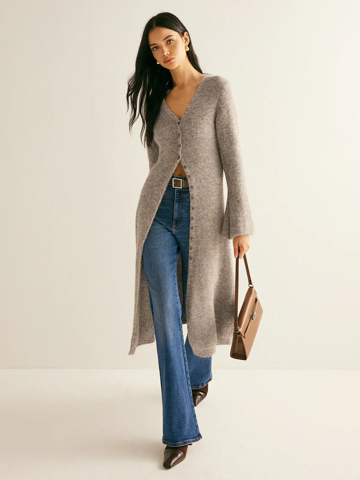 Drune | Lange Strickjacke mit Knöpfen V-ausschnitt Elegant und Komfortabel