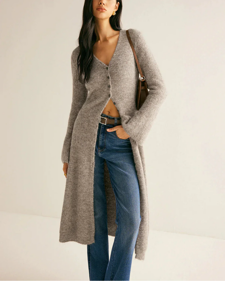 Drune | Lange Strickjacke mit Knöpfen V-ausschnitt Elegant und Komfortabel