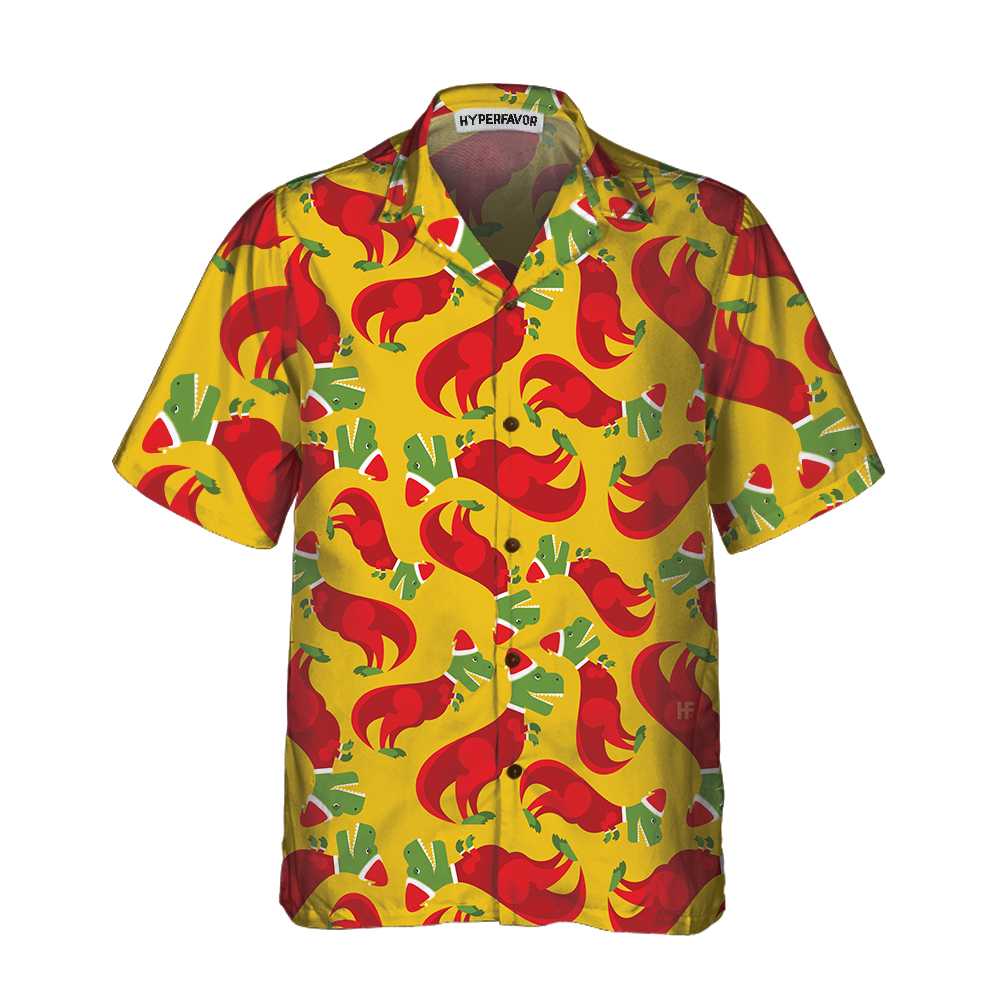 Drune | T Rex Im Weihnachtsmannkostüm Hawaiihemd, Lustiges Weihnachtshemd, Bestes Geschenk Für Weihnachten
