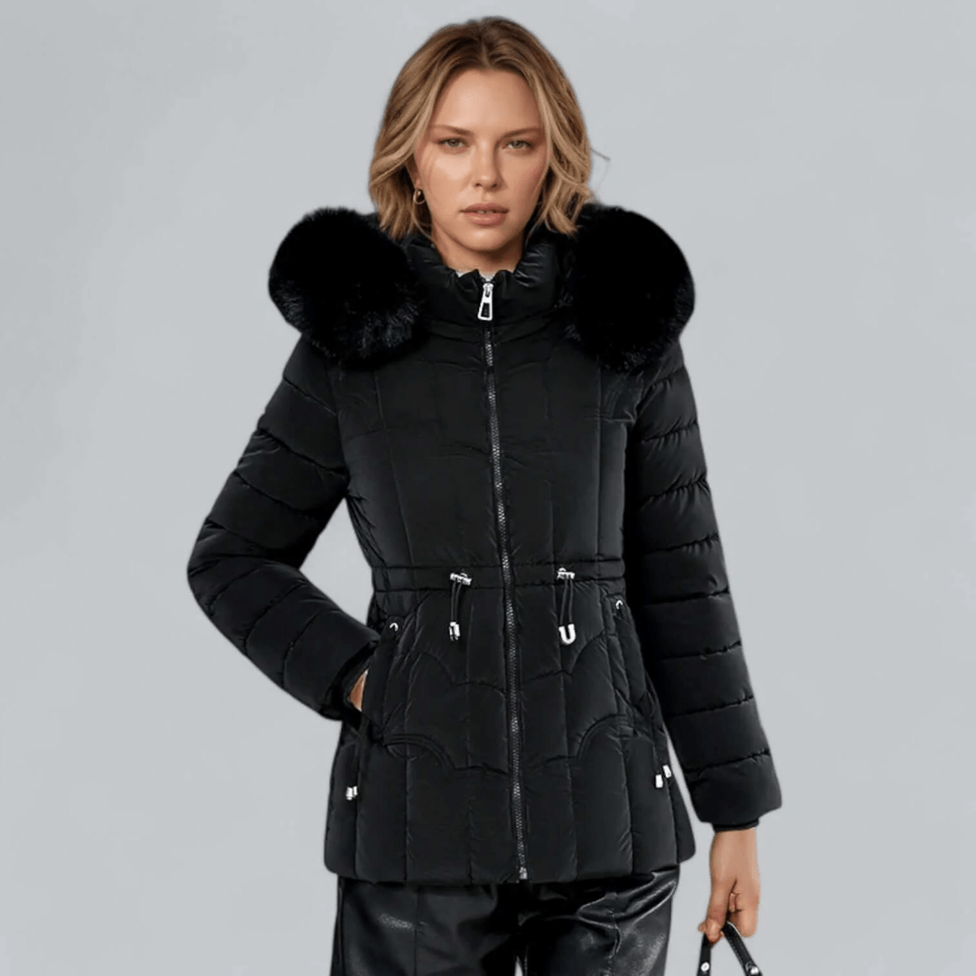 Drune | Maßgeschneiderter Passform Stepp Parka Mantel mit Faux Fur Kapuze