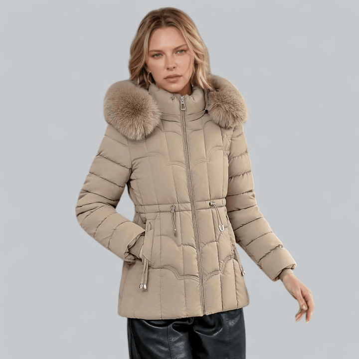 Drune | Maßgeschneiderter Passform Stepp Parka Mantel mit Faux Fur Kapuze