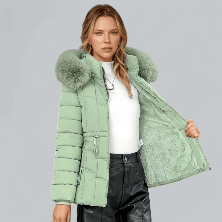 Drune | Maßgeschneiderter Passform Stepp Parka Mantel mit Faux Fur Kapuze