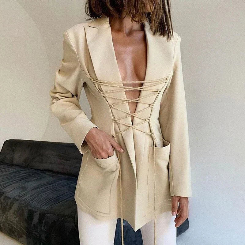 Drune | Blazer mit Schnürung, Armtaschen, Feiner Mantel