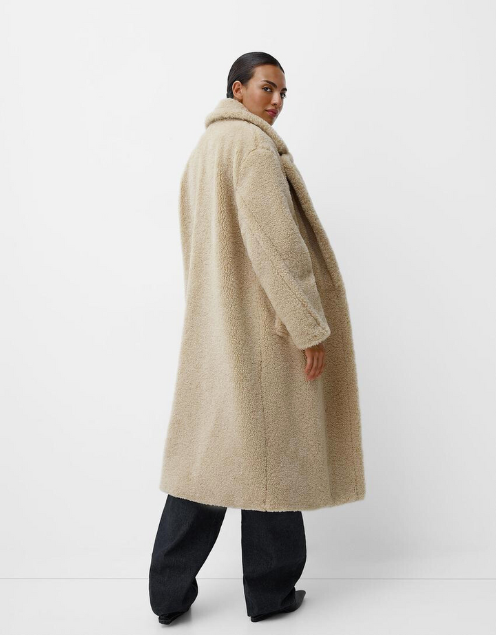 Drune | Damen Teddyjacke mit Reverskragen im langen Modell