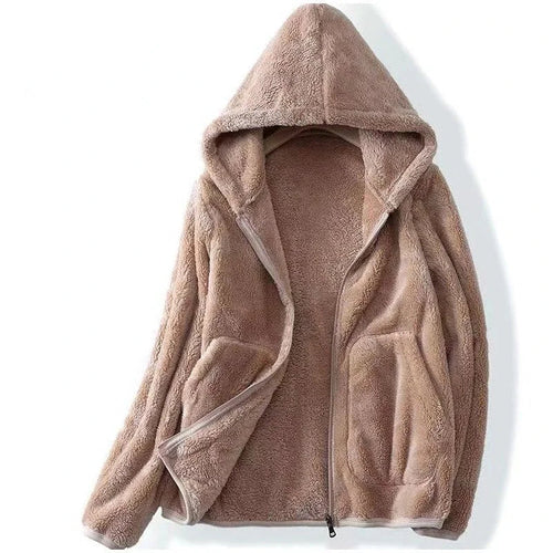 Drune | Damen Teddyjacke mit Kapuze und Reißverschluss