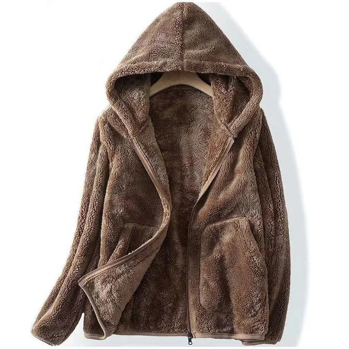 Drune | Damen Teddyjacke mit Kapuze und Reißverschluss