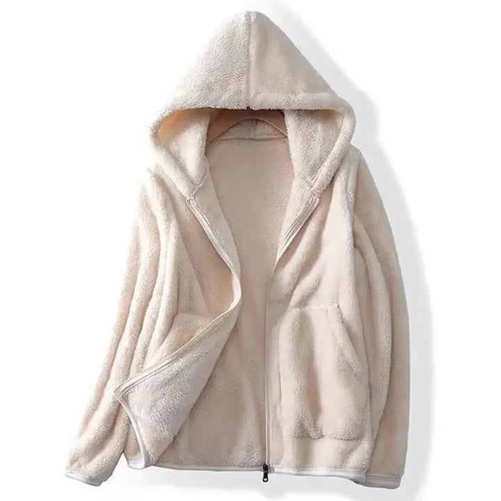 Drune | Damen Teddyjacke mit Kapuze und Reißverschluss