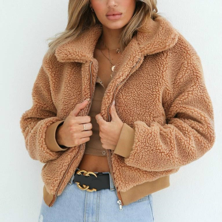 Drune | Kurz Reißverschluss Pelzjacke Winterjacken und Mäntel für Damen