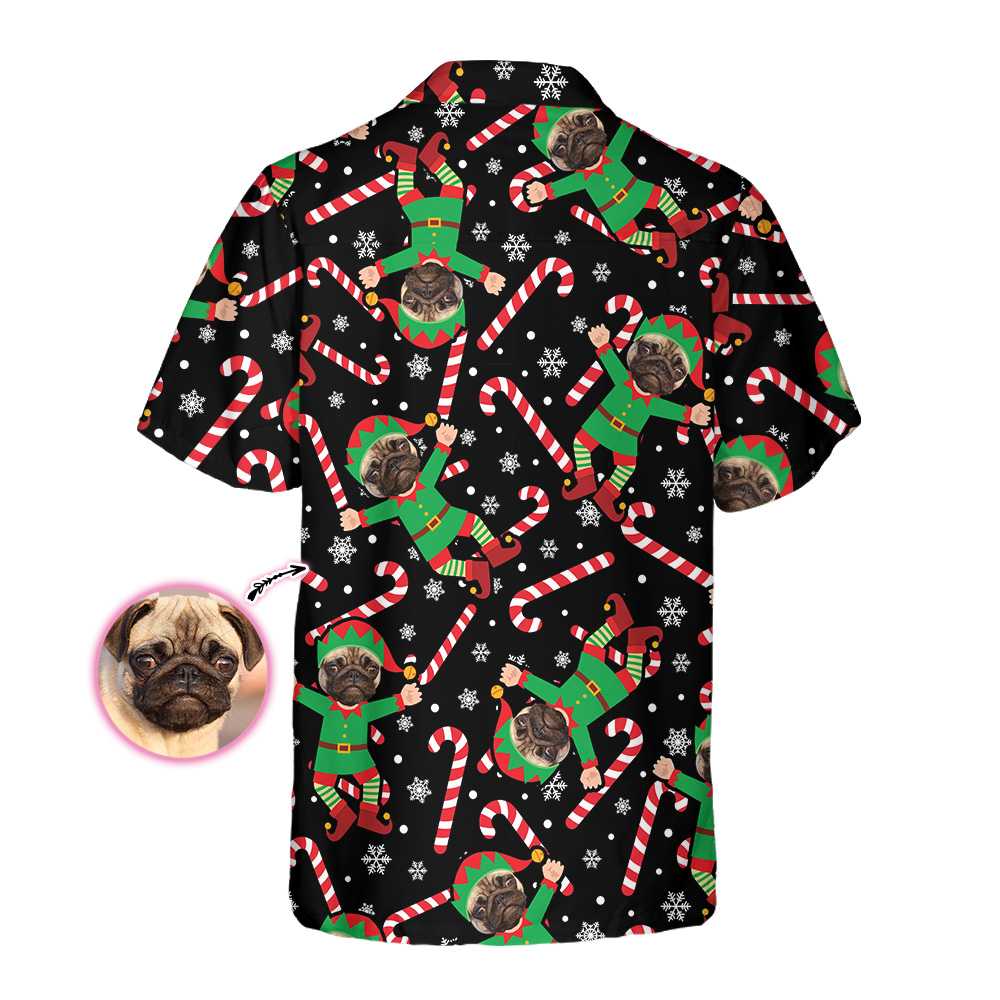 Drune | Das Pug Elf maßgeschneiderte Hawaiian-Shirt, lustiges Pug-Weihnachtshemd für Männer & Frauen, personalisiertes Weihnachtsgeschenk