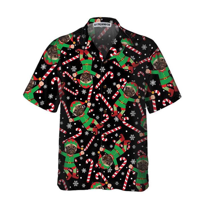 Drune | Das Pug Elf maßgeschneiderte Hawaiian-Shirt, lustiges Pug-Weihnachtshemd für Männer & Frauen, personalisiertes Weihnachtsgeschenk