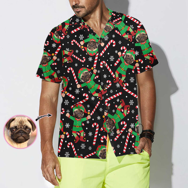 Drune | Das Pug Elf maßgeschneiderte Hawaiian-Shirt, lustiges Pug-Weihnachtshemd für Männer & Frauen, personalisiertes Weihnachtsgeschenk