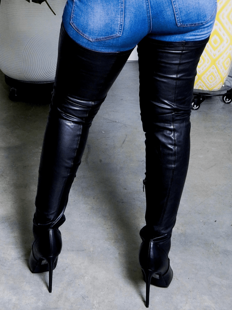 Drune | Overknee Stiefel Leder Niedriger Blockabsatz Texturierte Sohle Reißverschlussverschluss