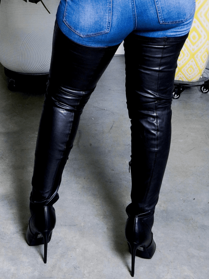 Drune | Overknee Stiefel Leder Niedriger Blockabsatz Texturierte Sohle Reißverschlussverschluss