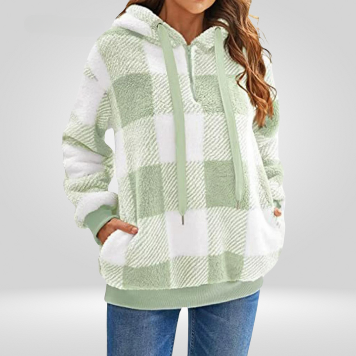 Drune | Kapuzenpullover Weiches Strickmaterial Lockere Passform Halber Reißverschluss Karomuster