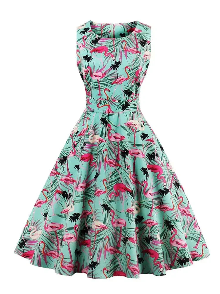 Drune | Retro-Kleid mit Flamingodruck