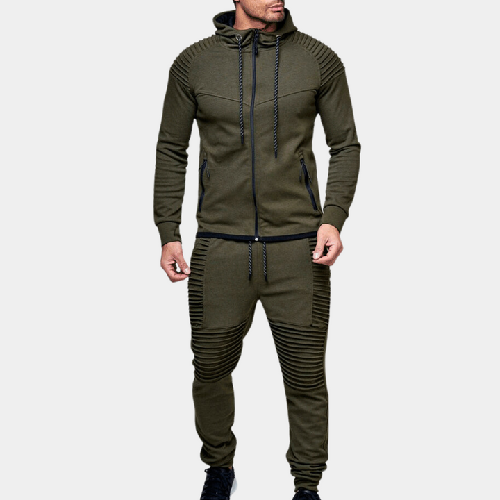 Drune | Trainingsanzug mit Rippdetails - Zweiteiler Jogginganzug mit Kapuze für Sport & Freizeit