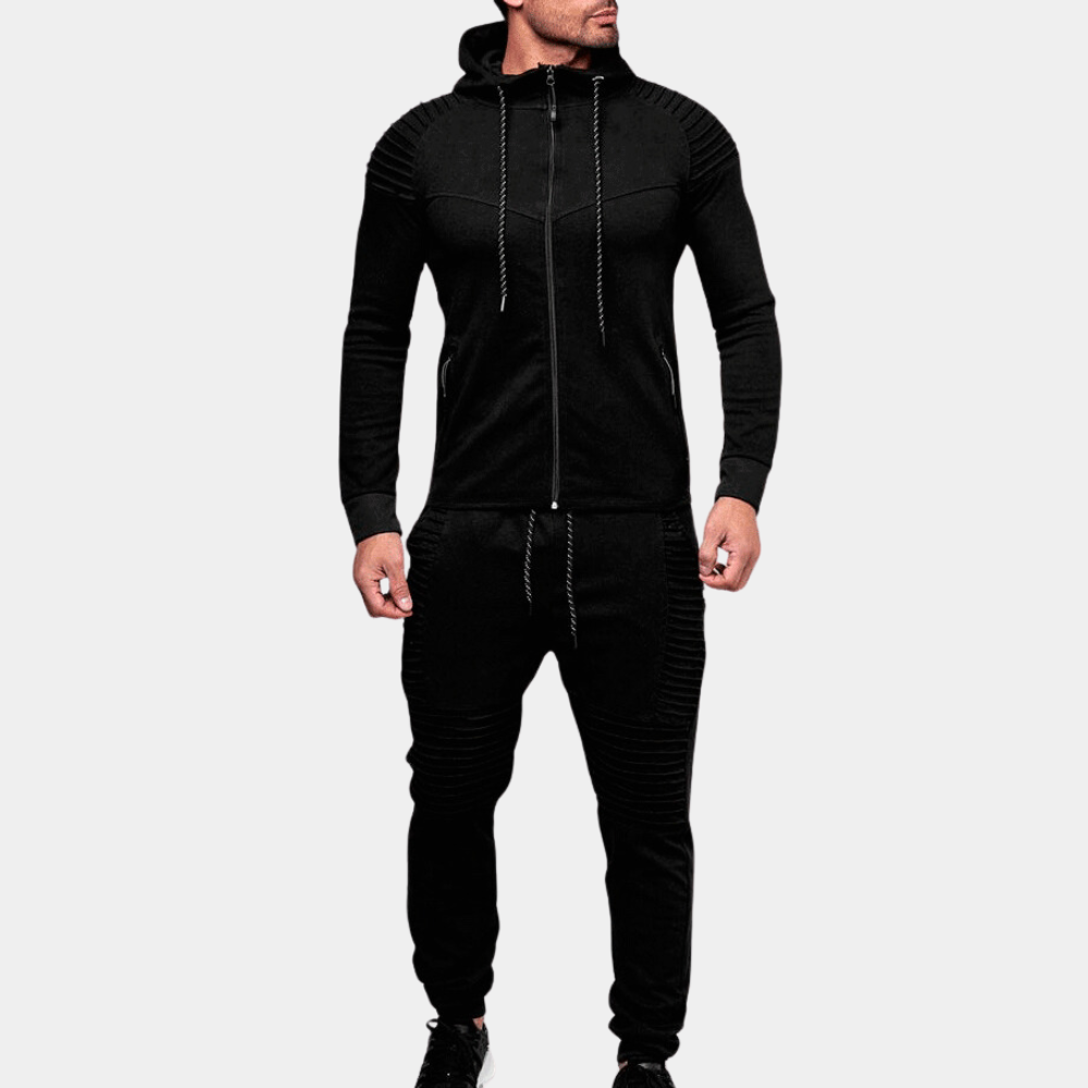 Drune | Trainingsanzug mit Rippdetails - Zweiteiler Jogginganzug mit Kapuze für Sport & Freizeit