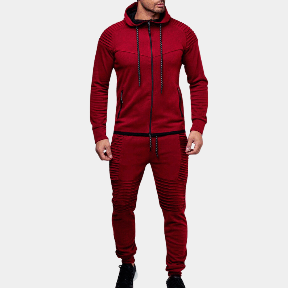 Drune | Trainingsanzug mit Rippdetails - Zweiteiler Jogginganzug mit Kapuze für Sport & Freizeit