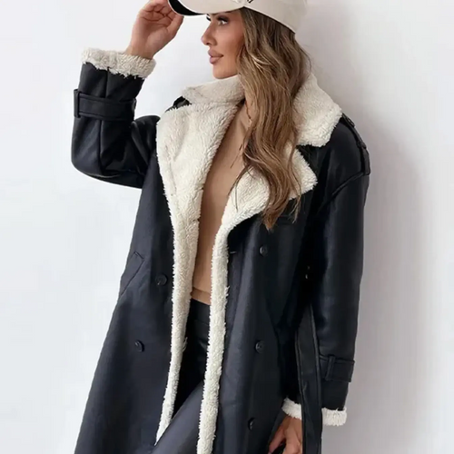 Drune | Trenchcoat Damen Lang Lammfellgefüttert Doppelreiher - Winter