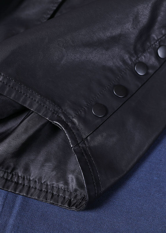 Drune | Schwarze PU Lockere Knopfmäntel Lange Ärmel