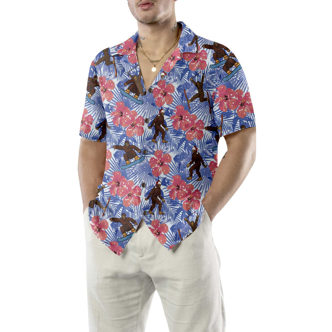 Drune | Tropisches Weihnachten Bigfoot Hawaiian Shirt, Lustiges Weihnachten Bigfoot Shirt, Geschenk Für Weihnachten