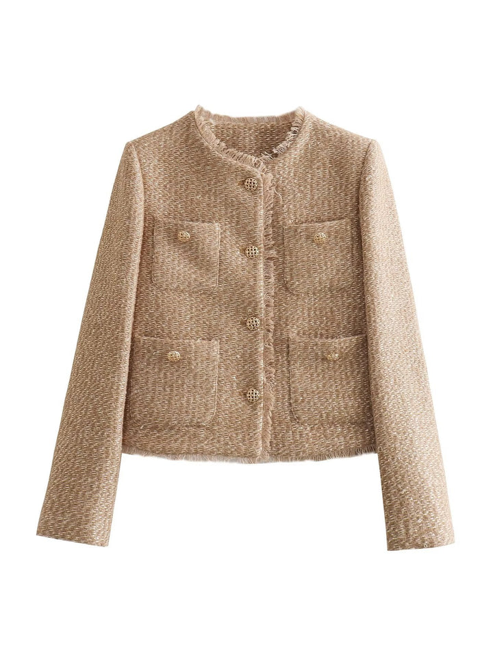 Drune | Jacke Elegant Knopfverschluss Beigefarbene Jacke Damenjacke