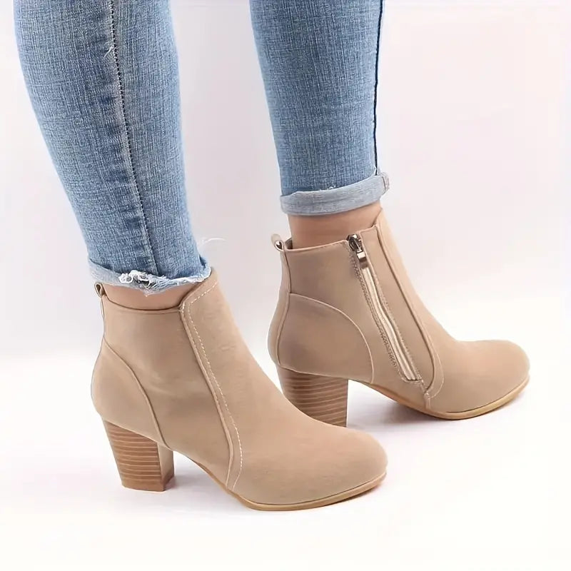 Drune | Damen Blockabsatz Stiefeletten mit Seitlichem Reißverschluss