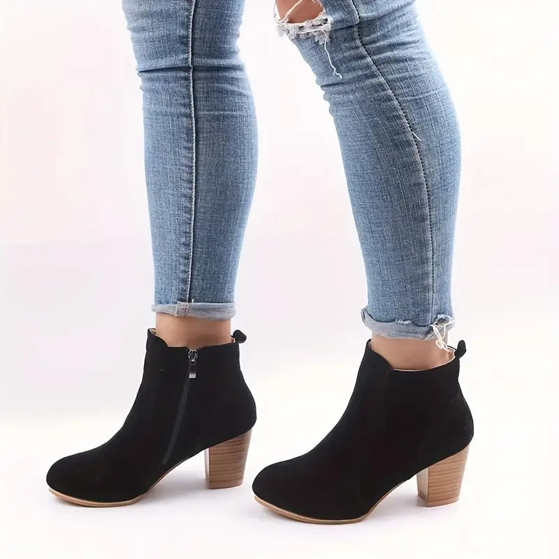 Drune | Damen Blockabsatz Stiefeletten mit Seitlichem Reißverschluss