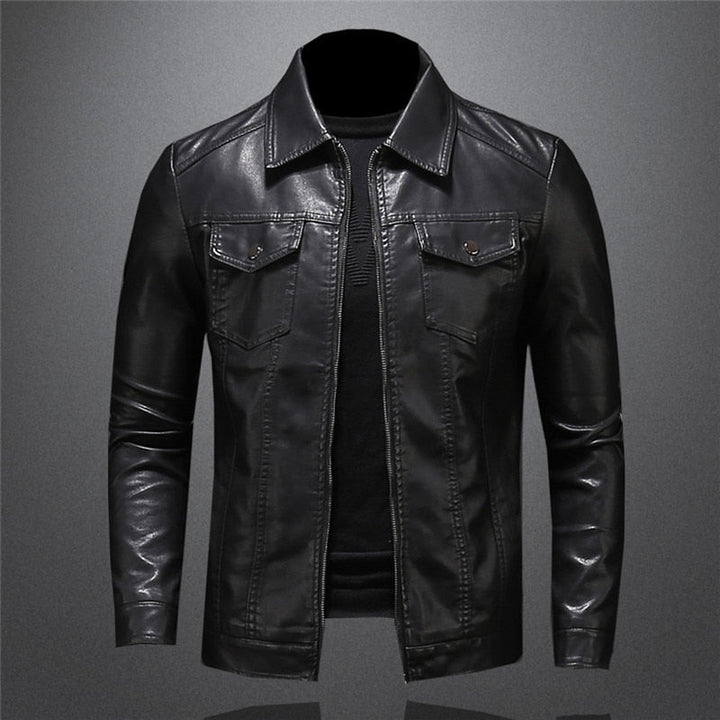 Drune | Schwarze Motorradlederjacke Pu-leder Robust und Stilvoll
