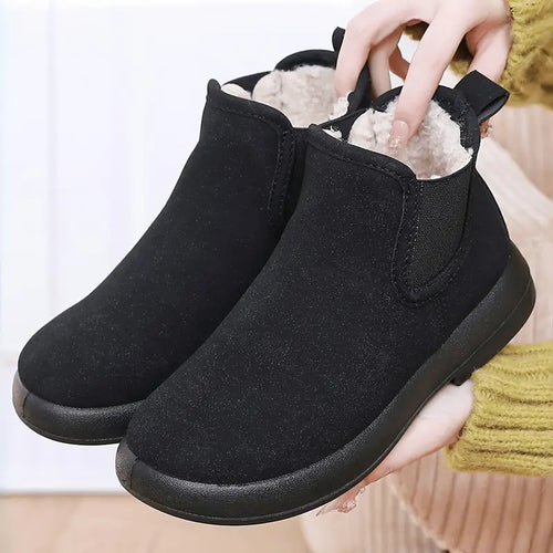 Drune | Damen Samtgefütterte Winterstiefel – Stylisch, Rutschfest, Warme Flache Schuhe