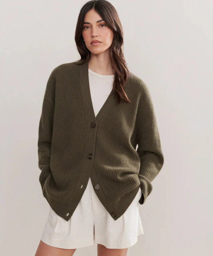 Drune | Übergroße Strickjacke Damen Strickjacke aus Kaschmir mit V Ausschnitt und Knöpfen
