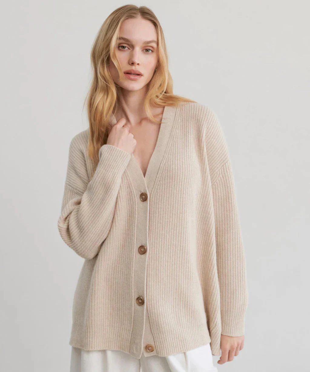 Drune | Übergroße Strickjacke Damen Strickjacke aus Kaschmir mit V Ausschnitt und Knöpfen