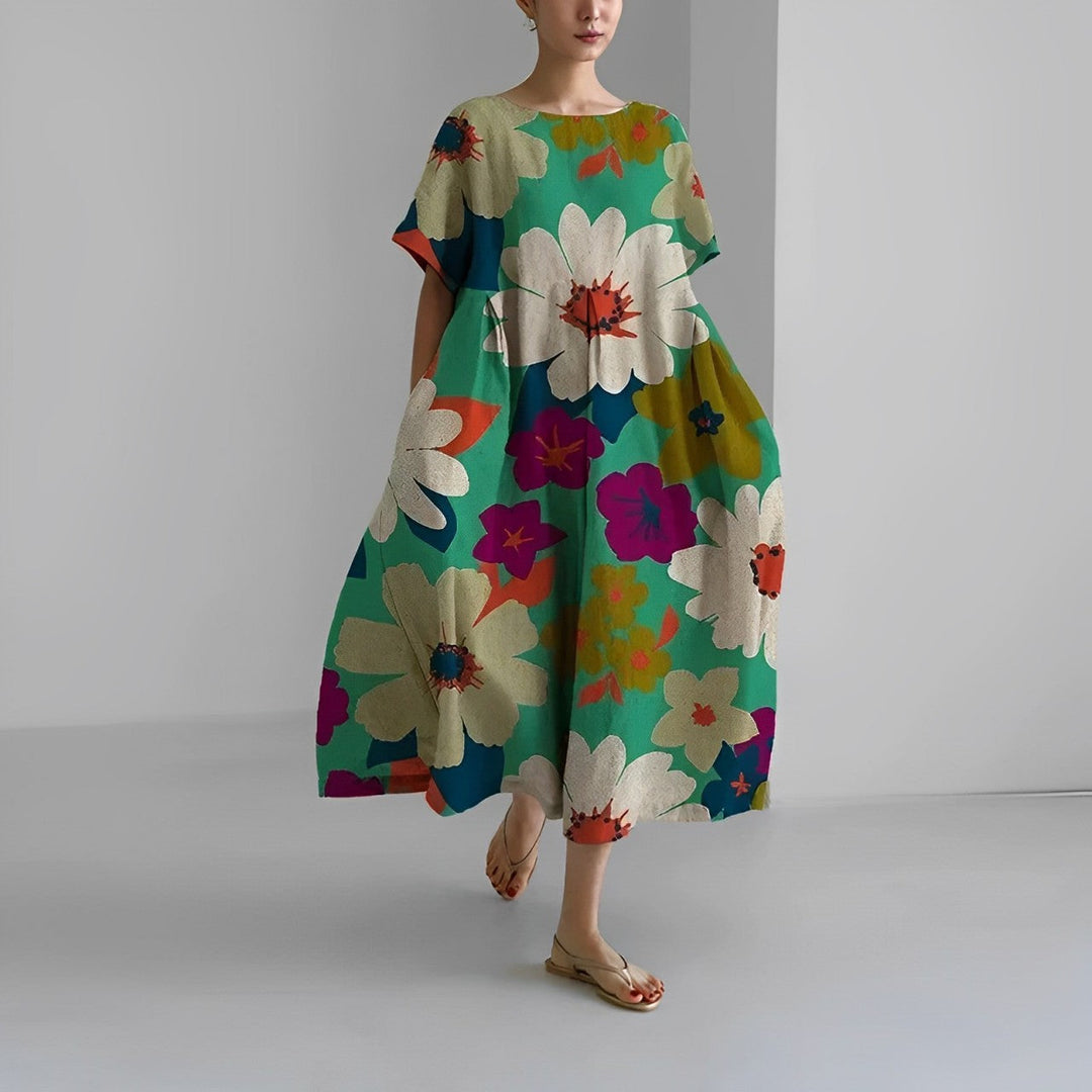 Drune | Übergroßes Kleid Lockere Passform Kurze Ärmel Sommerkleid Lange Kleider