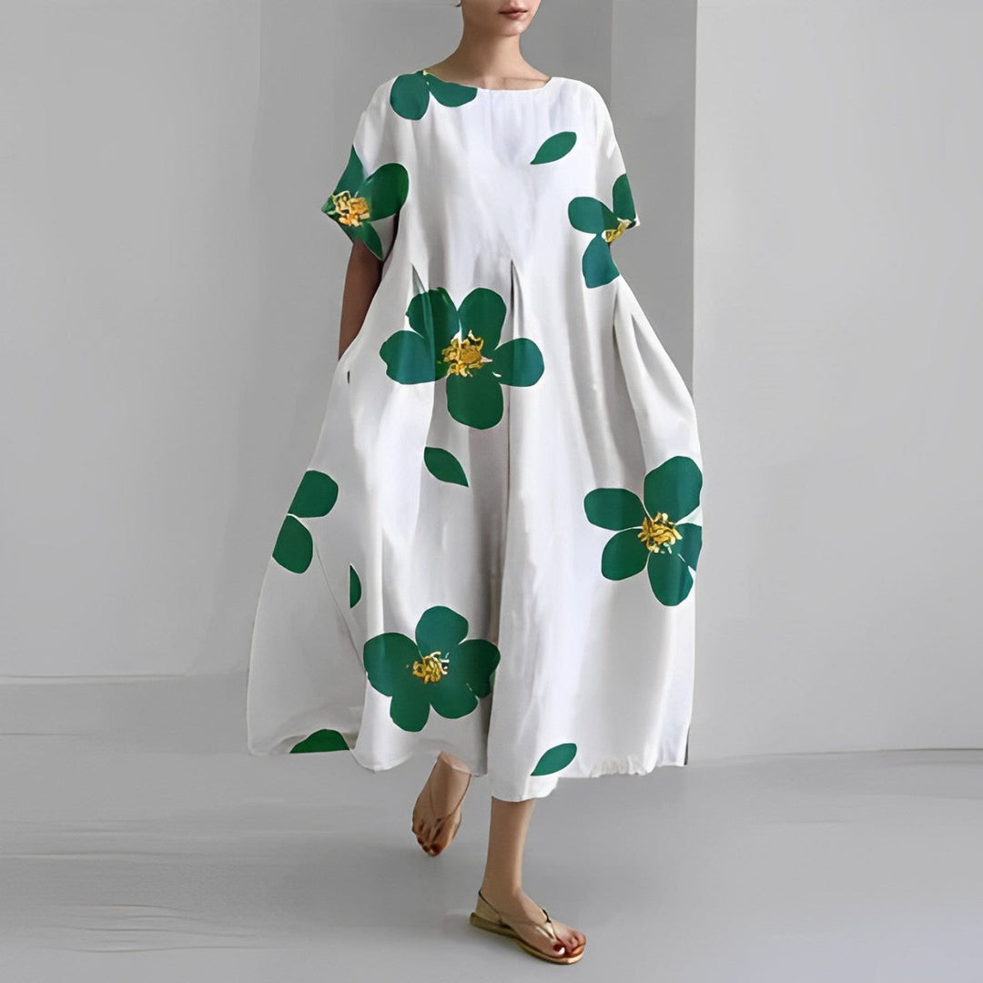 Drune | Übergroßes Kleid Lockere Passform Kurze Ärmel Sommerkleid Lange Kleider