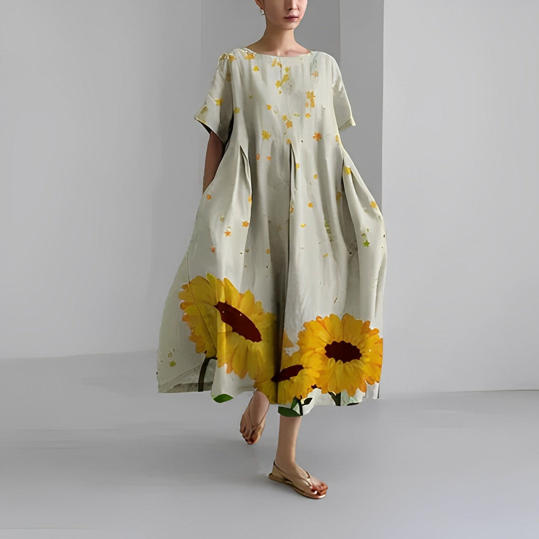Drune | Übergroßes Kleid Lockere Passform Kurze Ärmel Sommerkleid Lange Kleider