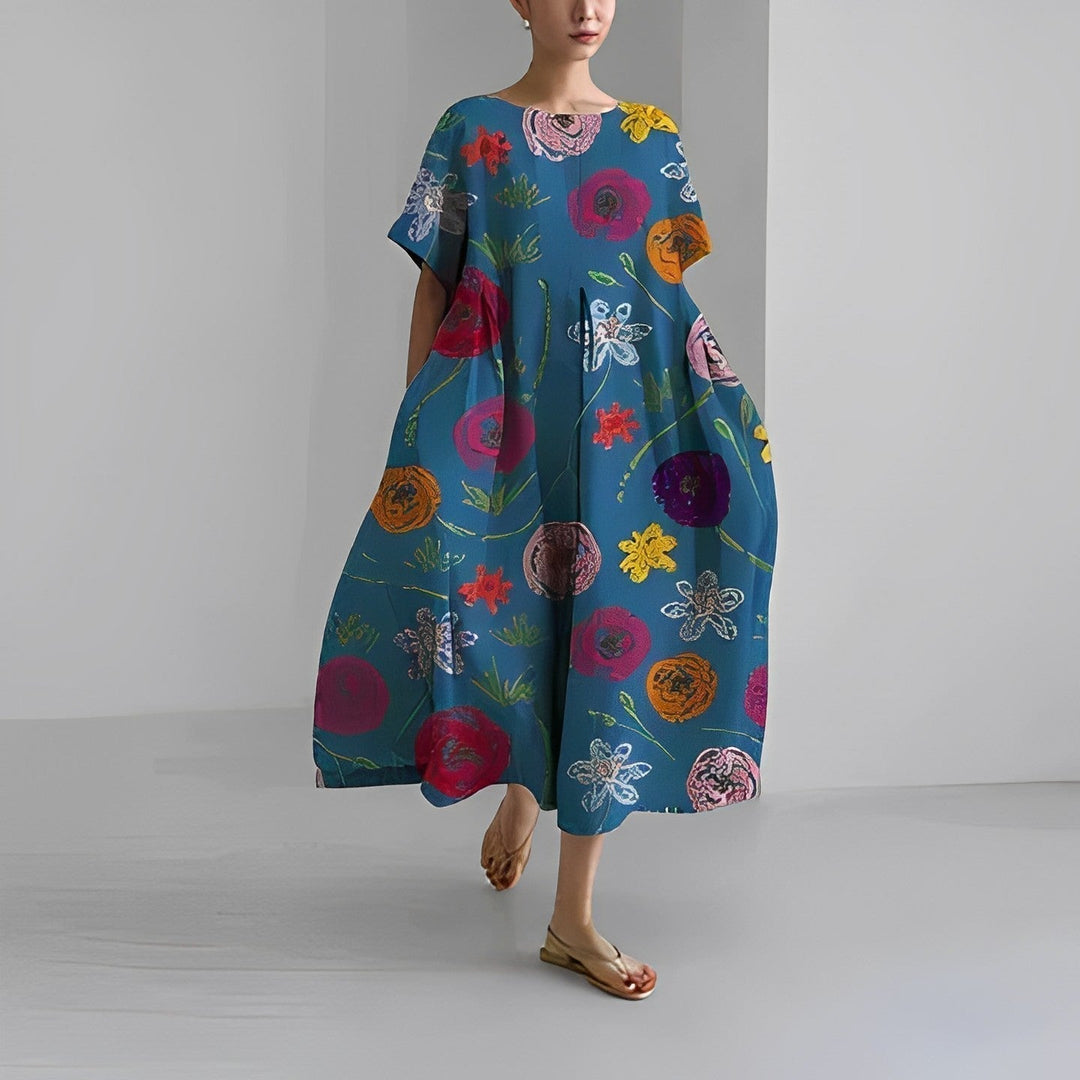 Drune | Übergroßes Kleid Lockere Passform Kurze Ärmel Sommerkleid Lange Kleider