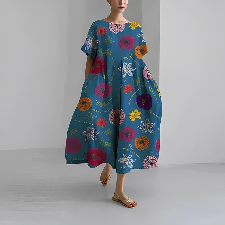 Drune | Übergroßes Kleid Lockere Passform Kurze Ärmel Sommerkleid Lange Kleider