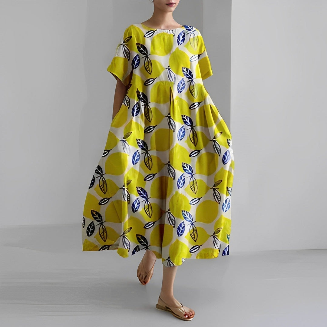 Drune | Übergroßes Kleid Lockere Passform Kurze Ärmel Sommerkleid Lange Kleider