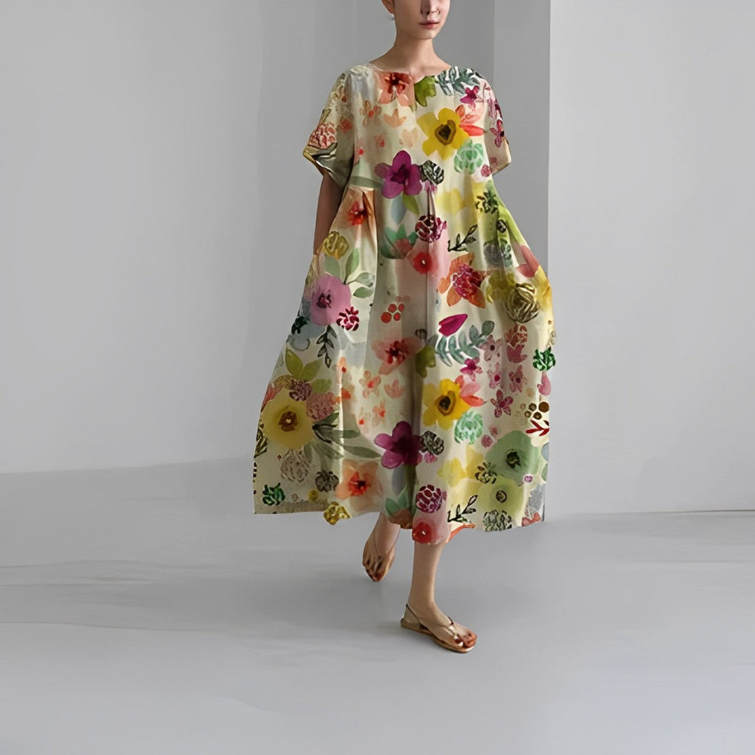 Drune | Übergroßes Kleid Lockere Passform Kurze Ärmel Sommerkleid Lange Kleider