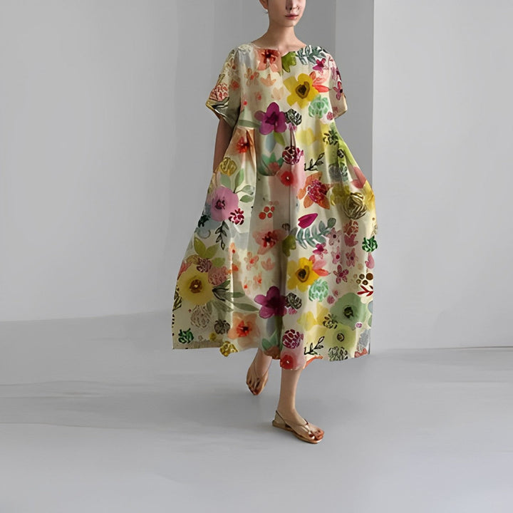 Drune | Übergroßes Kleid Lockere Passform Kurze Ärmel Sommerkleid Lange Kleider