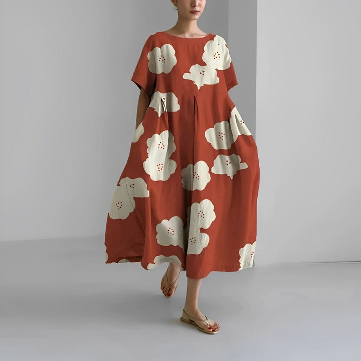 Drune | Übergroßes Kleid Lockere Passform Kurze Ärmel Sommerkleid Lange Kleider
