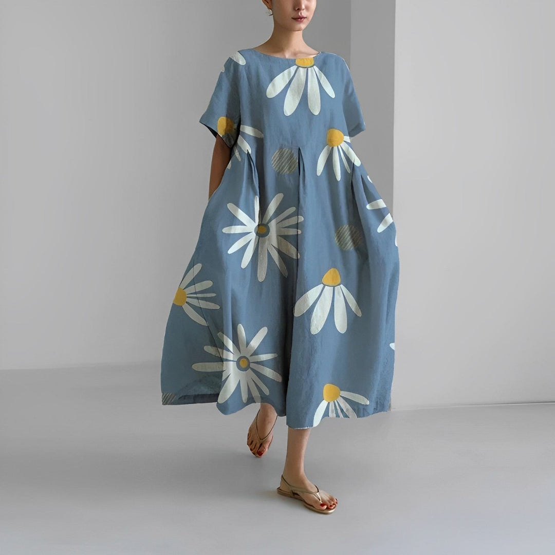 Drune | Übergroßes Kleid Lockere Passform Kurze Ärmel Sommerkleid Lange Kleider