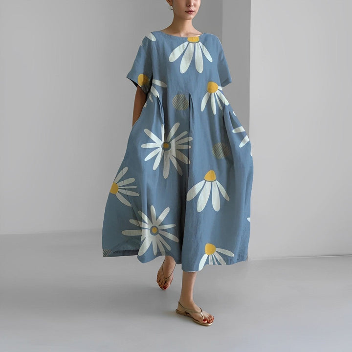 Drune | Übergroßes Kleid Lockere Passform Kurze Ärmel Sommerkleid Lange Kleider