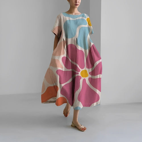 Drune | Übergroßes Kleid Lockere Passform Kurze Ärmel Sommerkleid Lange Kleider