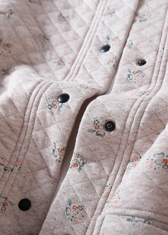Drune | Aprikose O-Hals Druck Knopf Taschen Dicke Baumwolljacken Winter