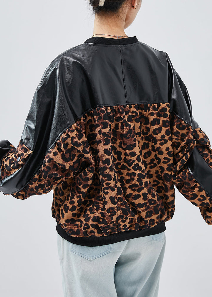 Drune | Schwarze Übergroße Patchwork Leopard Kunstleder Mäntel