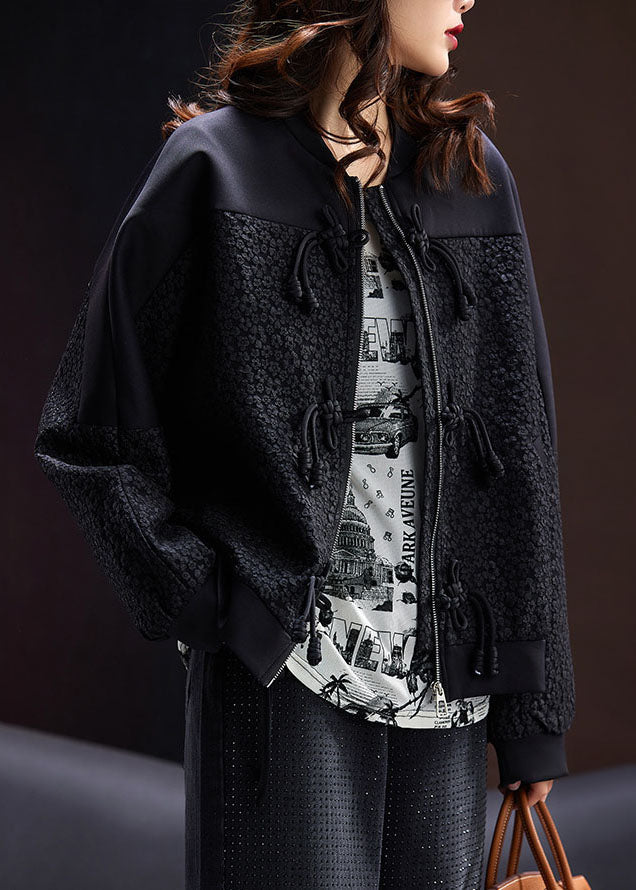 Drune | Schwarze Reißverschluss-Patchwork-Knopfmantel